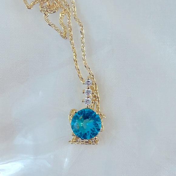 Amelie Crystal Stone Drop Layered 14k Dipped Necklace - Picture 3 of 9